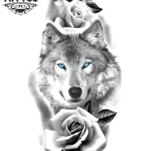 tatouage-ephemere-loup-rose-design-unique-temporaire tatouage-ephemere-loup-rose-design-unique-temporaire