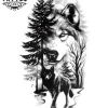 tatouage éphémère loup forêt mystique