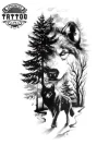 tatouage éphémère loup forêt mystique