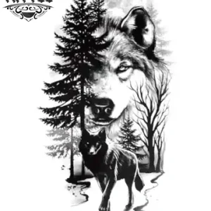 tatouage éphémère loup forêt mystique tatouage éphémère loup forêt mystique