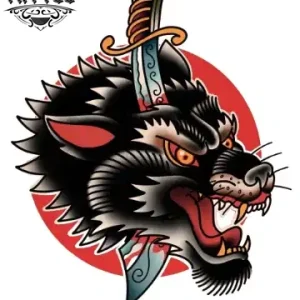 tatouage-ephemere-loup-old-school-style-retro-durable tatouage-ephemere-loup-old-school-style-retro-durable