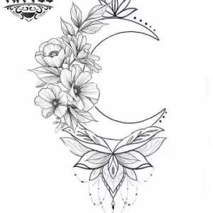 tatouage-ephemere-lune-fleur-elegant tatouage-ephemere-lune-fleur-elegant