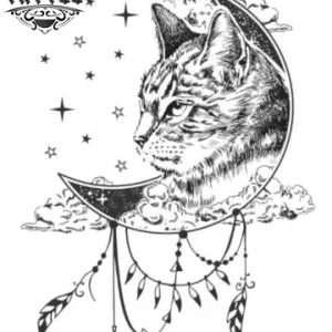 tatouage-lune-ephemere-chat-mystique tatouage-lune-ephemere-chat-mystique