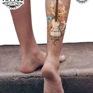 tatouage-mollet-ephemere-instrument-musical-inspiration-musique