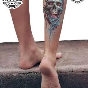 Tatouage éphémère tête de mort pour mollet Tatouage éphémère tête de mort pour mollet