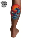 tatouage ephemere mollet vague ocean style temporaire