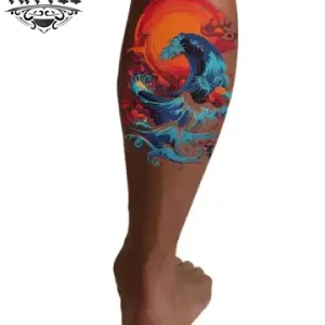 tatouage ephemere mollet vague ocean style temporaire tatouage ephemere mollet vague ocean style temporaire