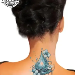 tatouage nuque ephemere motif goutte d'eau elegant tatouage nuque ephemere motif goutte d'eau elegant