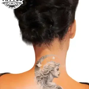 tatouage ephémère nuque motif lune élégante tatouage ephémère nuque motif lune élégante