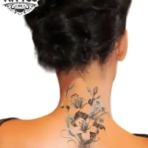 tatouage nuque éphémère orchidée florale élégante tatouage nuque éphémère orchidée florale élégante