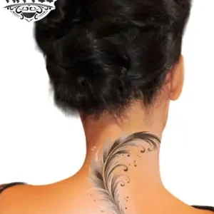 tatouage-ephemere-plume-nuque-elegant-discret tatouage-ephemere-plume-nuque-elegant-discret