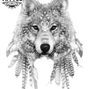 tatouage-éphémère-plume-loup-design-réaliste-bras-corps tatouage-éphémère-plume-loup-design-réaliste-bras-corps