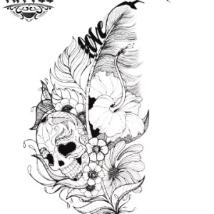 tatouage-ephemere-plume-tete-de-mort-motif-unique tatouage-ephemere-plume-tete-de-mort-motif-unique