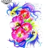 tatouage poisson multicolore éphémère waterproof longue durée tatouage poisson multicolore éphémère waterproof longue durée
