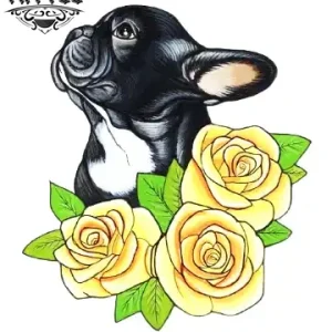 tatouage-ephemere-chien-motif-rose-amoureux-animaux tatouage-ephemere-chien-motif-rose-amoureux-animaux