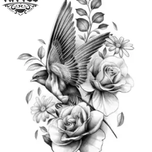 tatouage-ephemere-hirondelle-rose-design-unique tatouage-ephemere-hirondelle-rose-design-unique