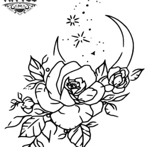 tatouage-ephemere-rose-lune-motif-floral-femme tatouage-ephemere-rose-lune-motif-floral-femme
