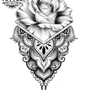 tatouage ROSE ephemere noir et blanc motif floral realiste tatouage ROSE ephemere noir et blanc motif floral realiste