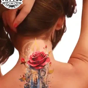 Tatouage nuque éphémère rose pour femme Tatouage nuque éphémère rose pour femme