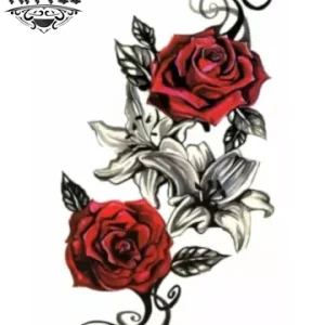 tatouage-ephemere-rose-rouge-noir-temporaire-tatouage-ROSE