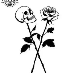 Tatouage éphémère tête de mort avec tatouage rose réaliste pour bras et dos Tatouage éphémère tête de mort avec tatouage rose réaliste pour bras et dos
