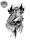 tatouage-tete-de-mort-ephemere-hibou-style-gothic tatouage-tete-de-mort-ephemere-hibou-style-gothic