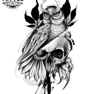 tatouage-tete-de-mort-ephemere-hibou-style-gothic tatouage-tete-de-mort-ephemere-hibou-style-gothic