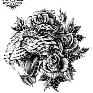 tatouage-tigre-ephemere-rose-artistique tatouage-tigre-ephemere-rose-artistique