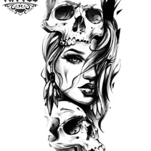 tatouage-ephemere-visage-femme-tete-de-mort-skull-art tatouage-ephemere-visage-femme-tete-de-mort-skull-art