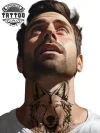 tatouage ephemere cou homme motif loup realiste tatouage ephemere cou homme motif loup realiste