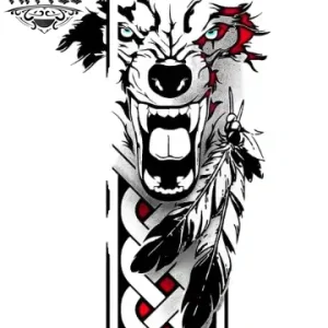 tatouage-ephemere-loup-plume-design-unique tatouage-ephemere-loup-plume-design-unique