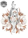 tatouage-ephemere-loup-fleur-design-motif-floral tatouage-ephemere-loup-fleur-design-motif-floral