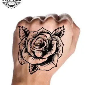 tatouage-main-homme-ephemere-rose-elegant tatouage-main-homme-ephemere-rose-elegant