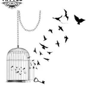 Tatouage éphémère oiseau échappant cage artistique temporaire
