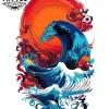 tatouage-temporain-jambe-vague-mer-style-transitoire