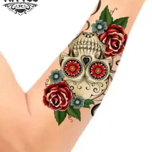 tatouage-bras-ephemere-tete-de-mort-mexicaine-dia-de-los-muertos tatouage-bras-ephemere-tete-de-mort-mexicaine-dia-de-los-muertos